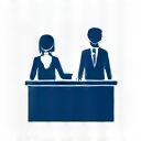 Icon representing front desk staff welcoming a guest